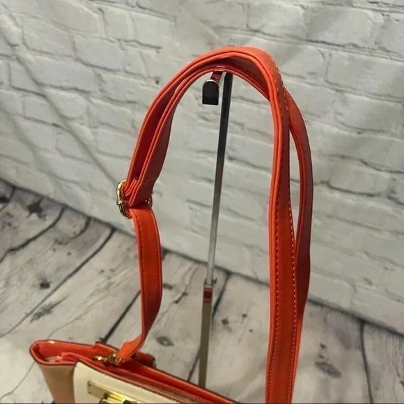 Aldo Color-block Satchel/Tote/Shoulder Bag Orange/Cream/Tan - Picture 4 of 12